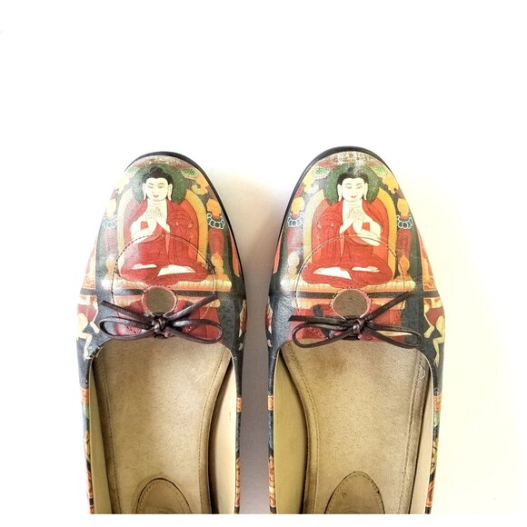 ICON Women's Multicolor Printed Leather Flats Sz 8 Art To Wear Casual Bow - Picture 5 of 14